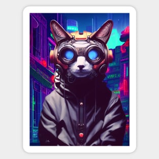 Techno Cat In Japan Neon City Sticker